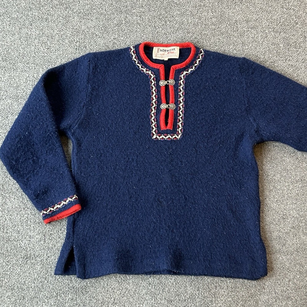 Norwear Sweater Womens Large Blue Virgin Wool Knitwear Pullover Norway Made